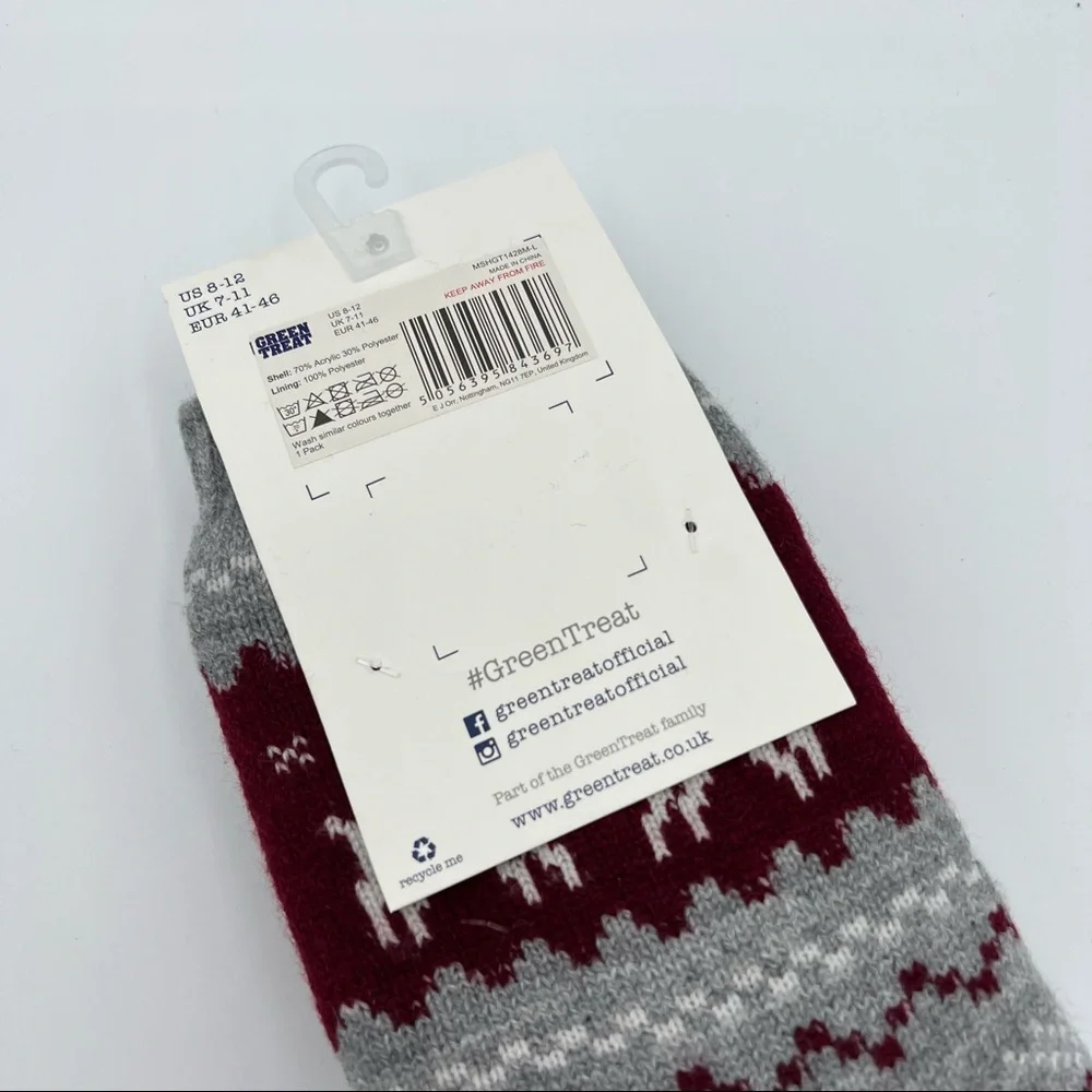 Green Treat Men’s 1 Pair SuperSoft Deer Print Christmas Slipper Socks Size 8-12 - Picture 4 of 4